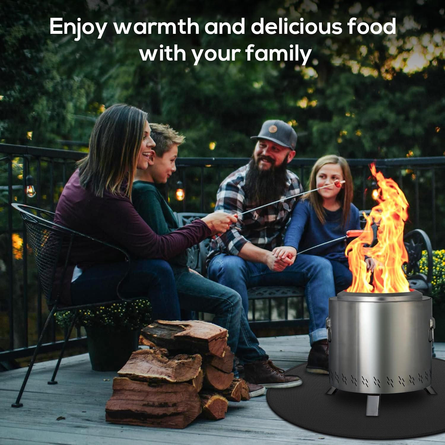 36'' Fire Pit Mat for Solo Stove Bonfire, Round Fireproof Under Grill Mat, Oil-Proof Waterproof BBQ Pad for Deck Patio Grass Outdoor Grill Accessories, Portable and Reusable, Glossy Black - CookCave