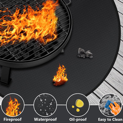 36'' Fire Pit Mat for Solo Stove Bonfire, Round Fireproof Under Grill Mat, Oil-Proof Waterproof BBQ Pad for Deck Patio Grass Outdoor Grill Accessories, Portable and Reusable, Glossy Black - CookCave