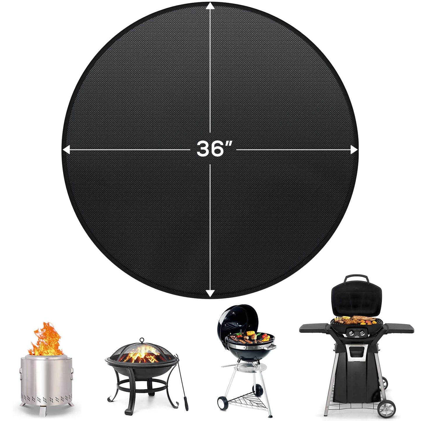 36'' Fire Pit Mat for Solo Stove Bonfire, Round Fireproof Under Grill Mat, Oil-Proof Waterproof BBQ Pad for Deck Patio Grass Outdoor Grill Accessories, Portable and Reusable, Glossy Black - CookCave