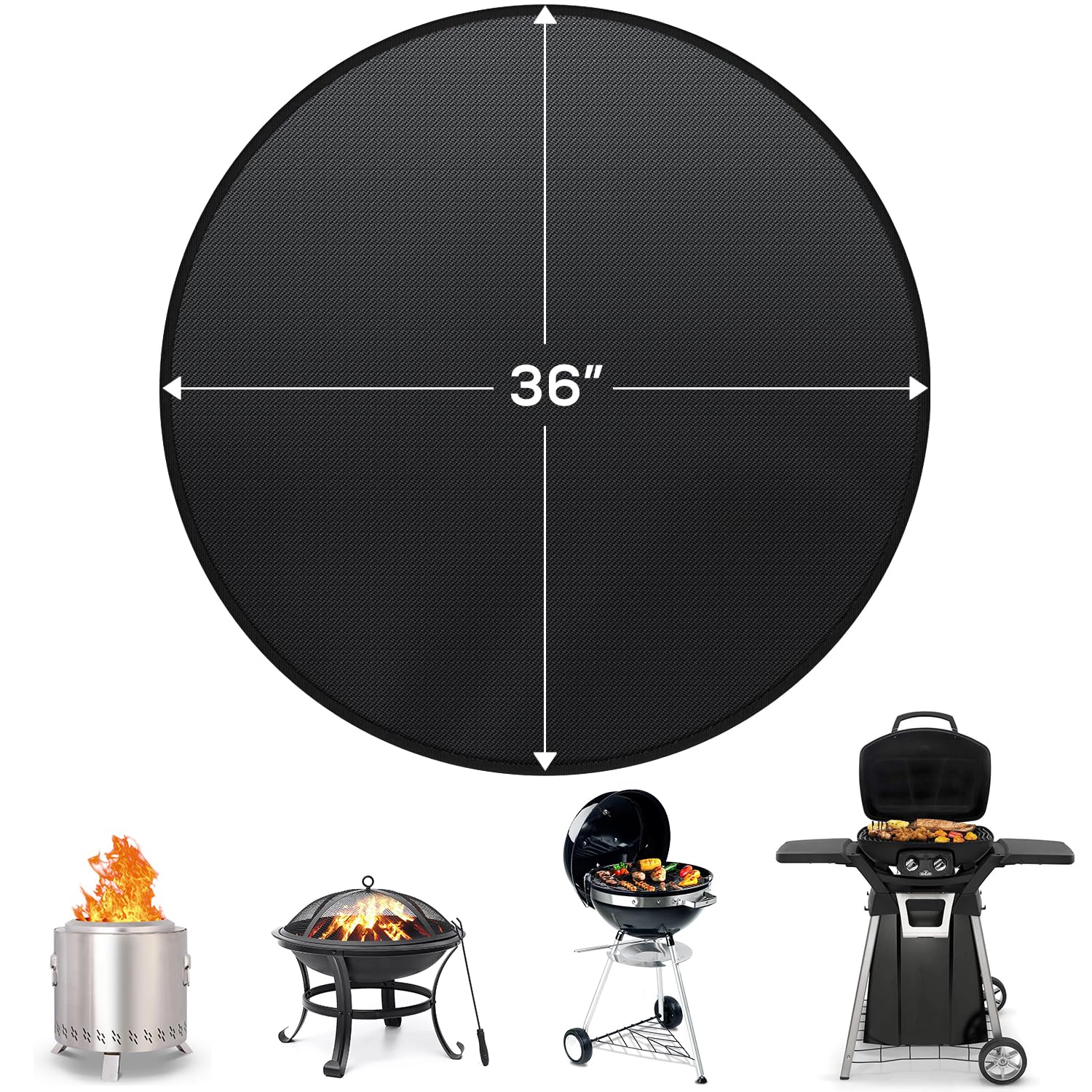 36'' Fire Pit Mat for Solo Stove Bonfire, Round Fireproof Under Grill Mat, Oil-Proof Waterproof BBQ Pad for Deck Patio Grass Outdoor Grill Accessories, Portable and Reusable, Glossy Black - CookCave