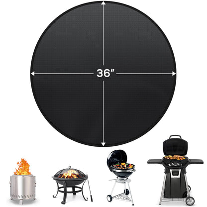 36'' Fire Pit Mat for Solo Stove Bonfire, Round Fireproof Under Grill Mat, Oil-Proof Waterproof BBQ Pad for Deck Patio Grass Outdoor Grill Accessories, Portable and Reusable, Glossy Black - CookCave