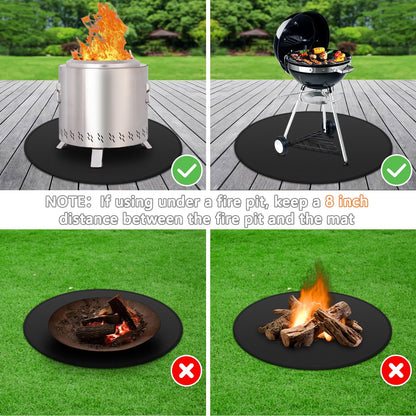 36'' Fire Pit Mat for Solo Stove Bonfire, Round Fireproof Under Grill Mat, Oil-Proof Waterproof BBQ Pad for Deck Patio Grass Outdoor Grill Accessories, Portable and Reusable, Glossy Black - CookCave
