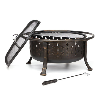 36 Inch Fire Pits for Outside Outdoor Wood Burning Firepit with BBQ Grate Large Heavy Duty Steel Firepit Bowl Bonfire Pit for Patio Backyard Garden Camping - CookCave