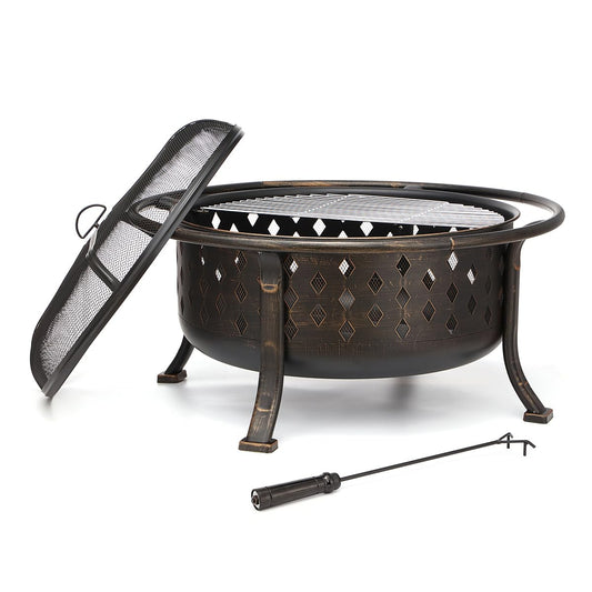 36 Inch Fire Pits for Outside Outdoor Wood Burning Firepit with BBQ Grate Large Heavy Duty Steel Firepit Bowl Bonfire Pit for Patio Backyard Garden Camping - CookCave