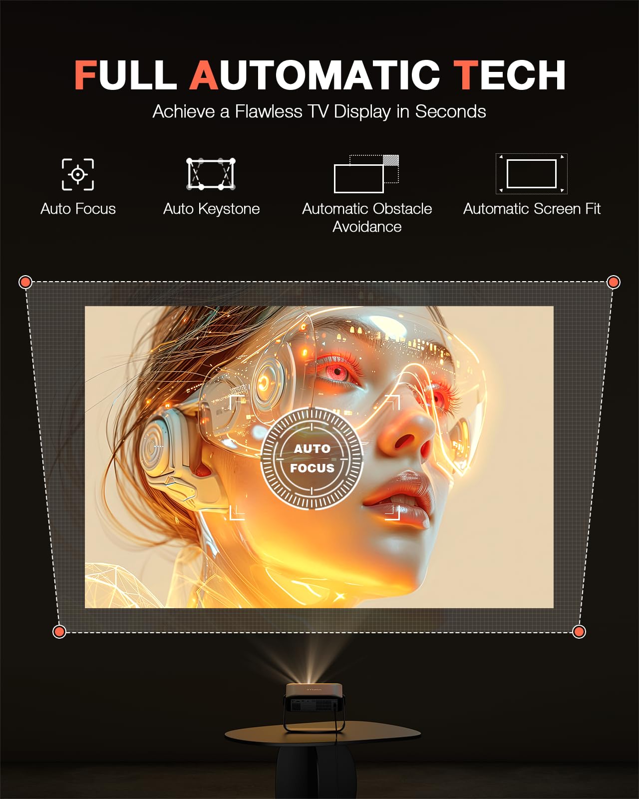 【360°Adjustable Stand & Auto Focus/Keystone】Mini Projector with WiFi and Bluetooth, Native 1080P Portable Outdoor Movie Projector, VOPLLS Home Projector 4K Support for HDMI/USB/AV/Phone/Laptop - CookCave