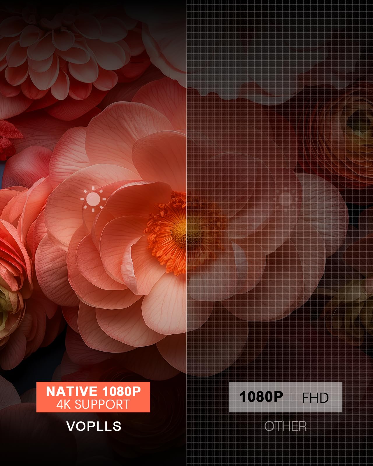 【360°Adjustable Stand & Auto Focus/Keystone】Mini Projector with WiFi and Bluetooth, Native 1080P Portable Outdoor Movie Projector, VOPLLS Home Projector 4K Support for HDMI/USB/AV/Phone/Laptop - CookCave