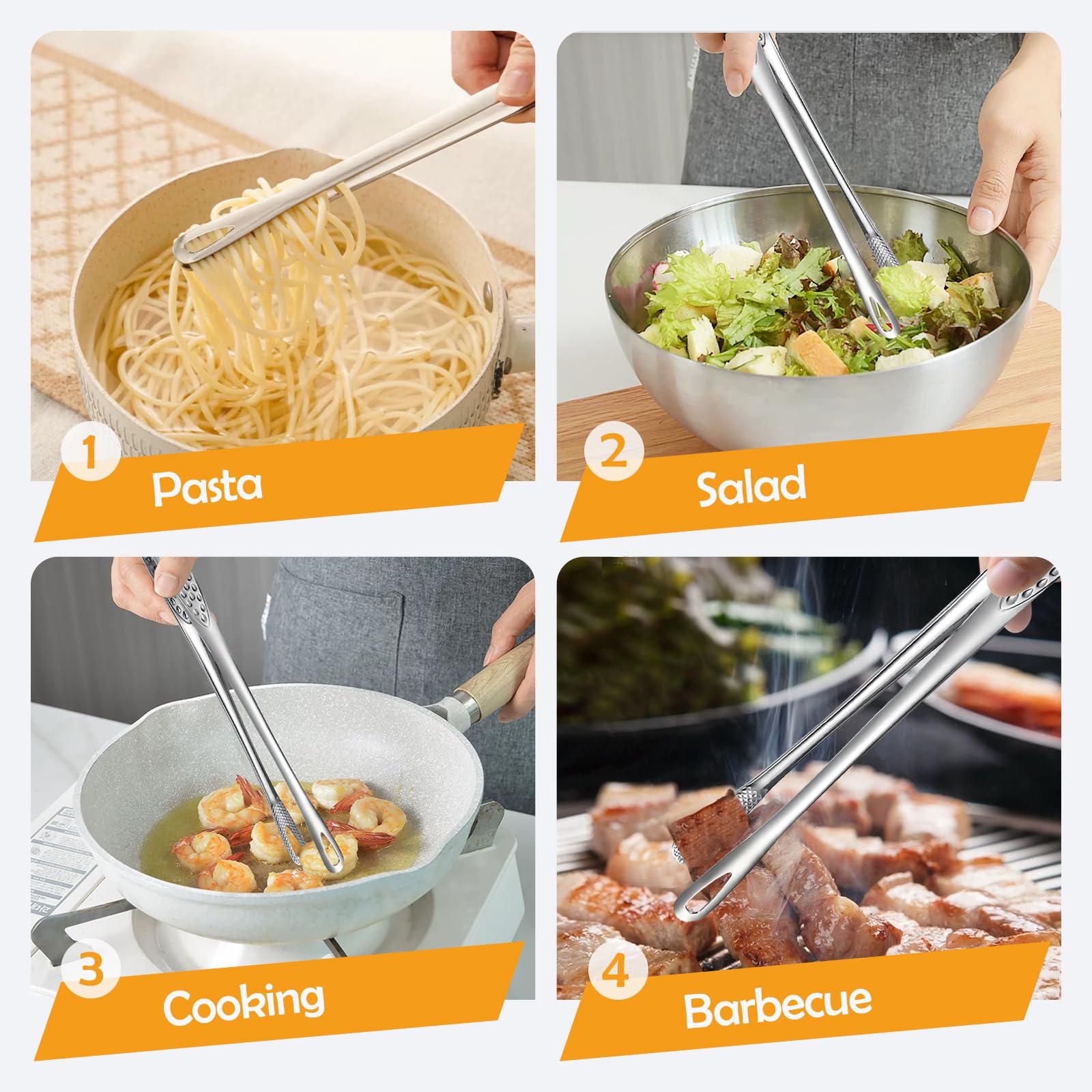 3Pcs Cooking Tweezers Tong Stainless Steel Grill Kitchen Food Tongs for Serving BBQ, Long Clamp Tool for Meat, Salad, Fish, Steak, Barbecue, Buffet (3 Size) - CookCave