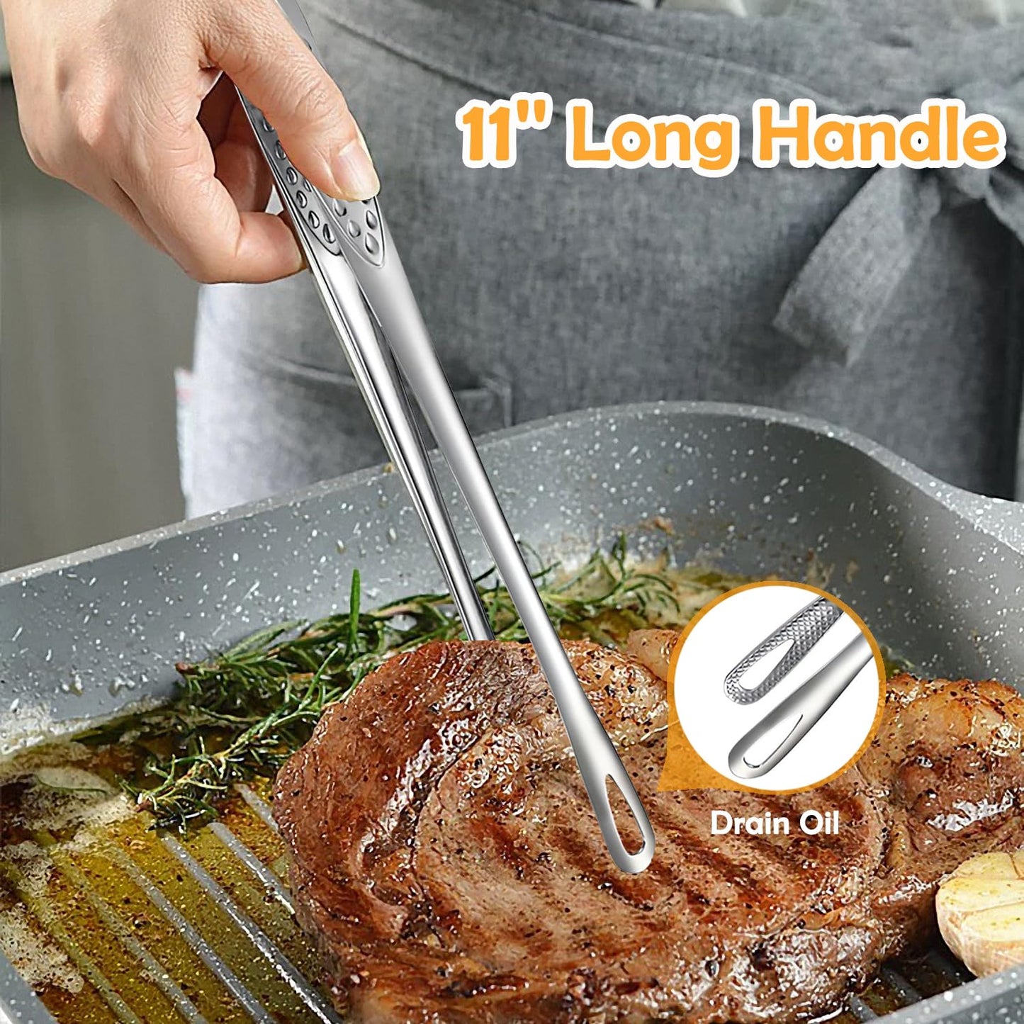 3Pcs Cooking Tweezers Tong Stainless Steel Grill Kitchen Food Tongs for Serving BBQ, Long Clamp Tool for Meat, Salad, Fish, Steak, Barbecue, Buffet (3 Size) - CookCave