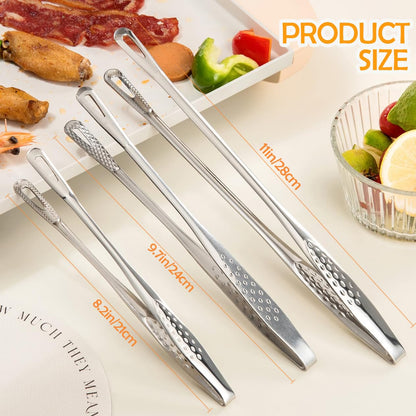 3Pcs Cooking Tweezers Tong Stainless Steel Grill Kitchen Food Tongs for Serving BBQ, Long Clamp Tool for Meat, Salad, Fish, Steak, Barbecue, Buffet (3 Size) - CookCave