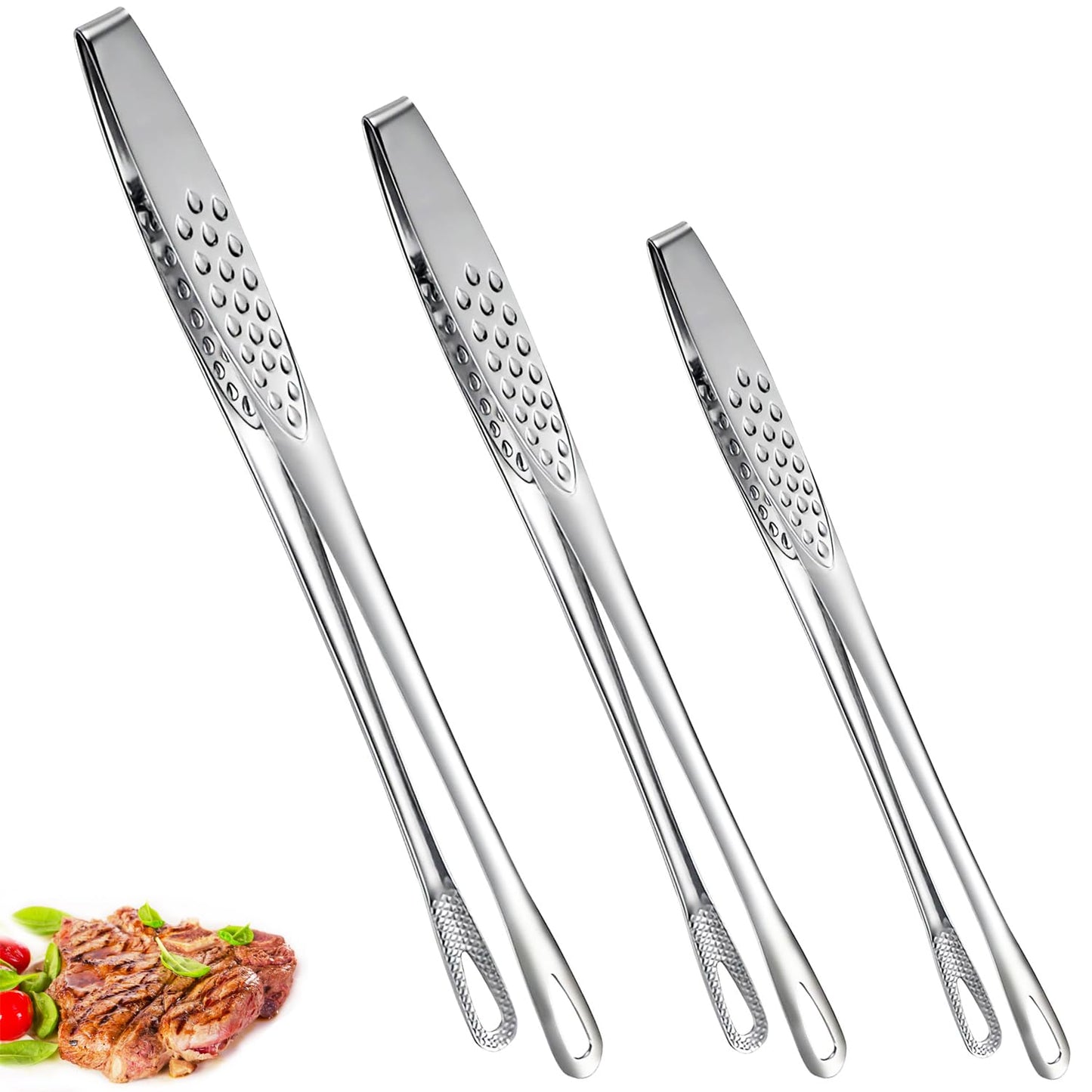 3Pcs Cooking Tweezers Tong Stainless Steel Grill Kitchen Food Tongs for Serving BBQ, Long Clamp Tool for Meat, Salad, Fish, Steak, Barbecue, Buffet (3 Size) - CookCave