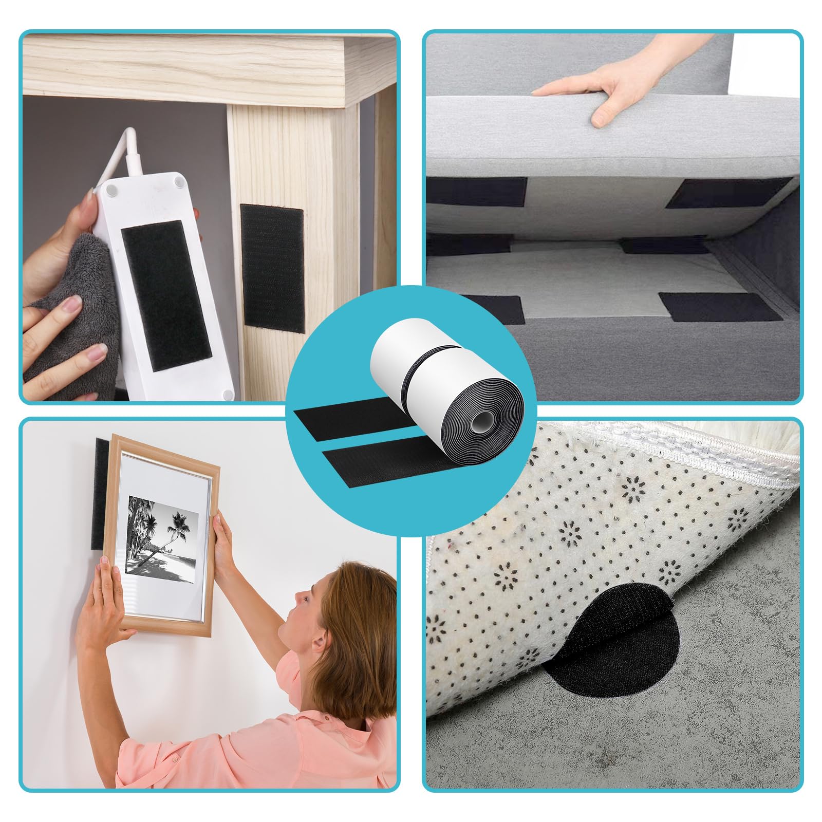 4.4''×16.5 Feet Black Heavy Duty Hook and Loop Tape Adhesive, Keep Couch Cushions from Sliding or Blowing at Outdoor, Picture Wall Hanging, No Punching Wall Mounting, Keep Your Carpet Rugs in Place - CookCave