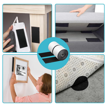 4.4''×16.5 Feet Black Heavy Duty Hook and Loop Tape Adhesive, Keep Couch Cushions from Sliding or Blowing at Outdoor, Picture Wall Hanging, No Punching Wall Mounting, Keep Your Carpet Rugs in Place - CookCave