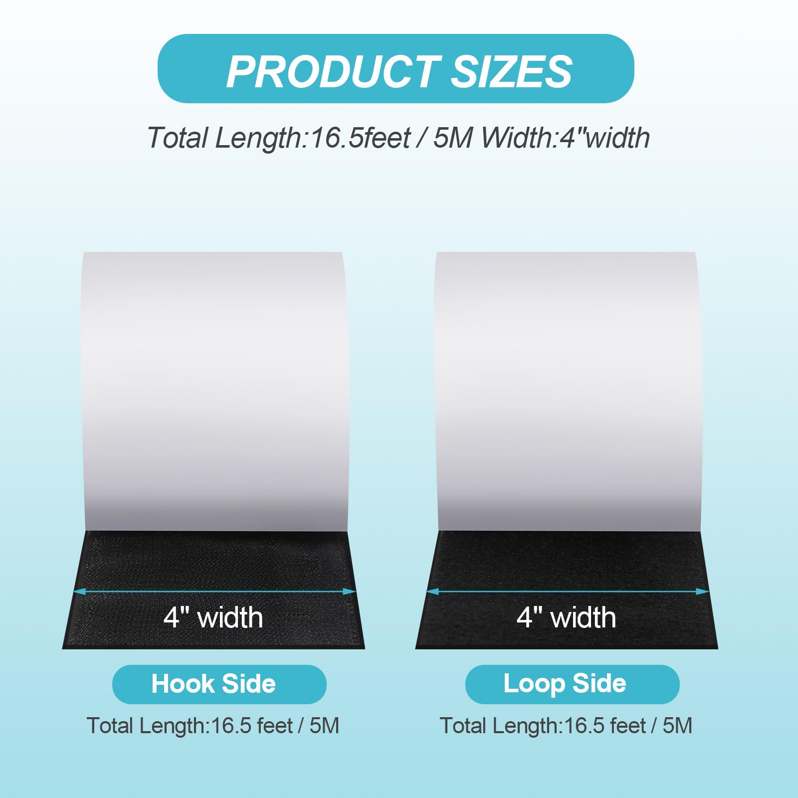 4.4''×16.5 Feet Black Heavy Duty Hook and Loop Tape Adhesive, Keep Couch Cushions from Sliding or Blowing at Outdoor, Picture Wall Hanging, No Punching Wall Mounting, Keep Your Carpet Rugs in Place - CookCave