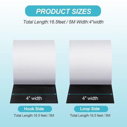 4.4''×16.5 Feet Black Heavy Duty Hook and Loop Tape Adhesive, Keep Couch Cushions from Sliding or Blowing at Outdoor, Picture Wall Hanging, No Punching Wall Mounting, Keep Your Carpet Rugs in Place - CookCave