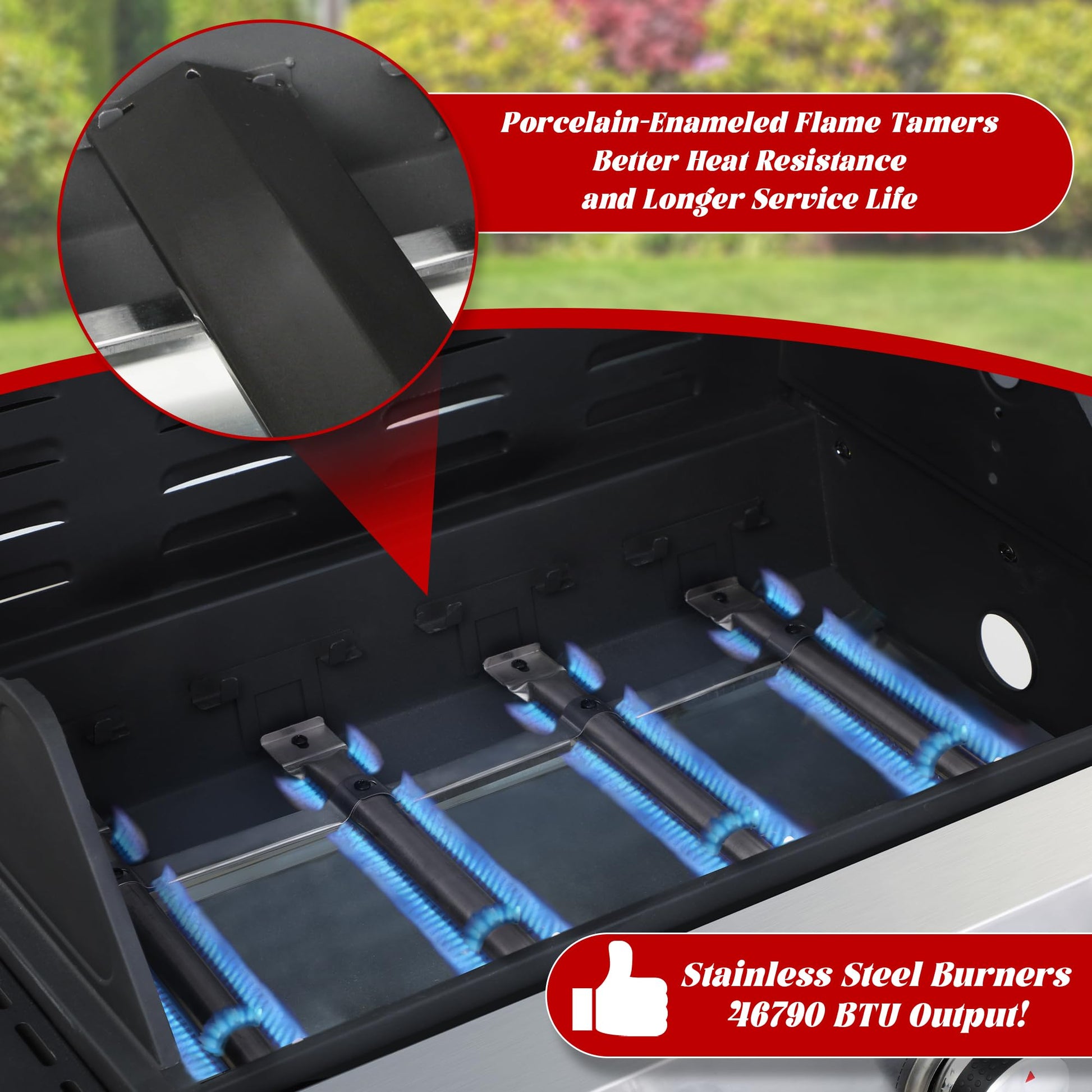 4-Burner Propane Gas Grill with Side Burner, 46,000 BTU Outdoor BBQ Grill with Porcelain-Enameled Cast Iron Grates and Griddle Pan, Built-in Thermometer Stainless Steel Grill for Outdoor Cooking - CookCave