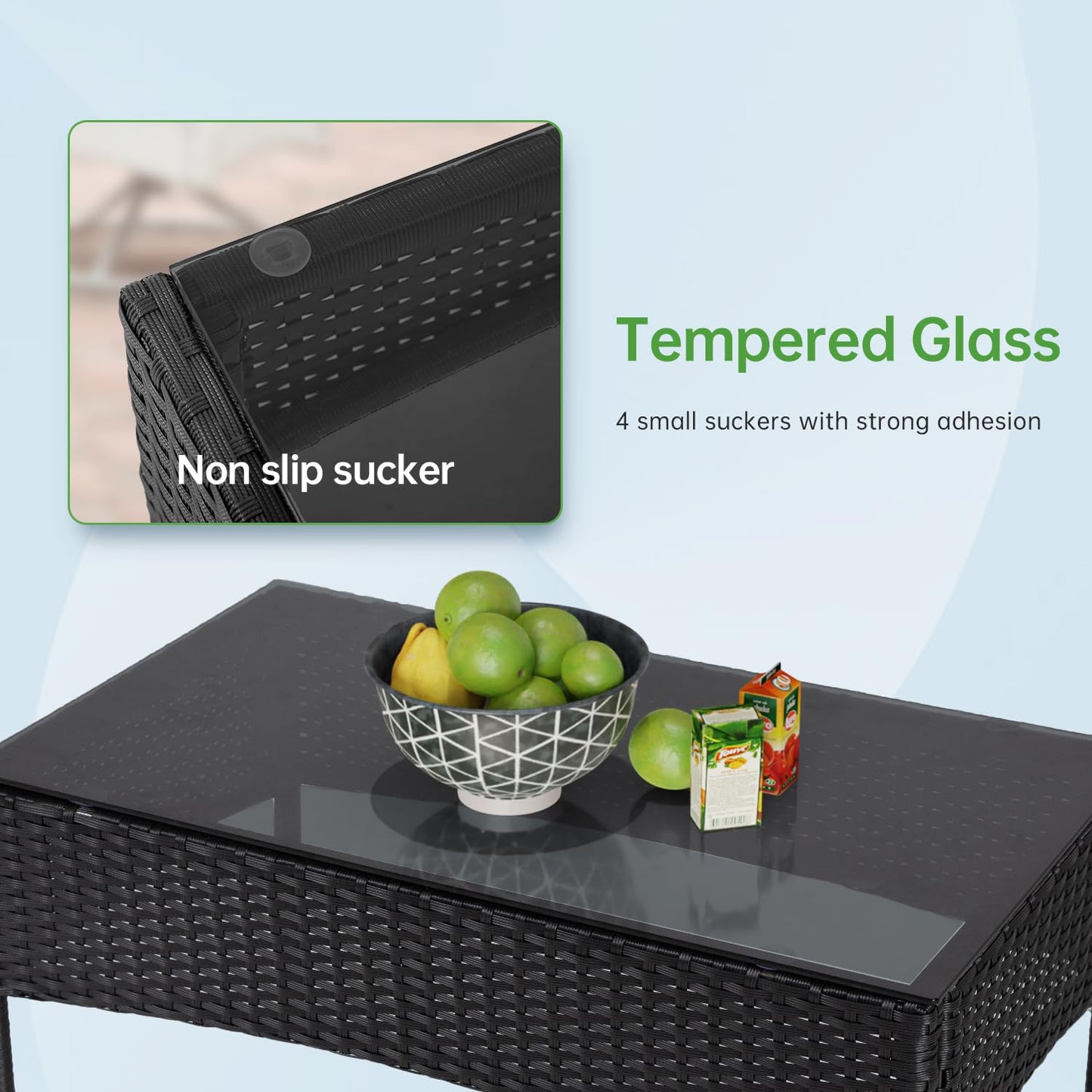 4 Pieces Conversation Set Modular Outdoor Furniture Set Water Resistant Patio Wicker Furniture Set with 3 Rattan Chairs 1 Tempered Glass Topped Table Seat Cushions for Patio Balcony Poolside, Blue - CookCave