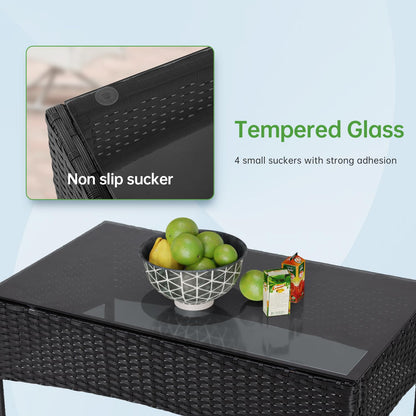 4 Pieces Conversation Set Modular Outdoor Furniture Set Water Resistant Patio Wicker Furniture Set with 3 Rattan Chairs 1 Tempered Glass Topped Table Seat Cushions for Patio Balcony Poolside, Blue - CookCave