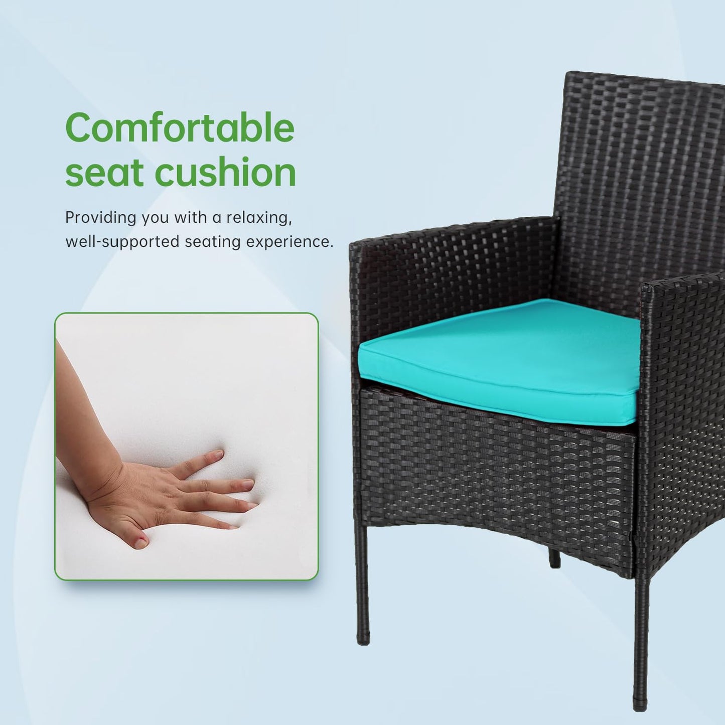 4 Pieces Conversation Set Modular Outdoor Furniture Set Water Resistant Patio Wicker Furniture Set with 3 Rattan Chairs 1 Tempered Glass Topped Table Seat Cushions for Patio Balcony Poolside, Blue - CookCave