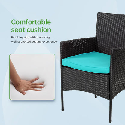 4 Pieces Conversation Set Modular Outdoor Furniture Set Water Resistant Patio Wicker Furniture Set with 3 Rattan Chairs 1 Tempered Glass Topped Table Seat Cushions for Patio Balcony Poolside, Blue - CookCave