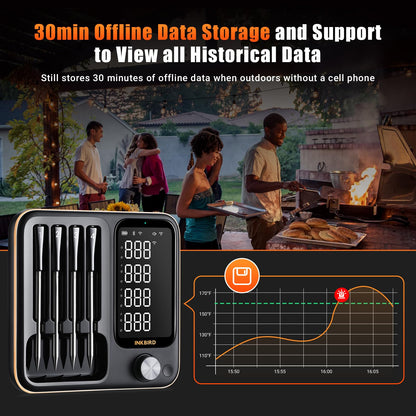 4-Probe WiFi Wireless Meat Thermometer with 360°Readable LCD Standalone Base, WiFi and Bluetooth 5.3 Unlimited Range, IPX8 Waterproof Food Kitchen Thermoemter for BBQ, Grill, Smoker, Oven, Rotisserie - CookCave