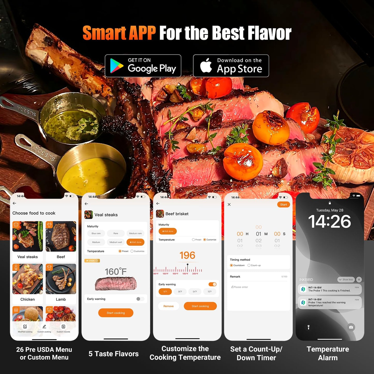 4-Probe WiFi Wireless Meat Thermometer with 360°Readable LCD Standalone Base, WiFi and Bluetooth 5.3 Unlimited Range, IPX8 Waterproof Food Kitchen Thermoemter for BBQ, Grill, Smoker, Oven, Rotisserie - CookCave