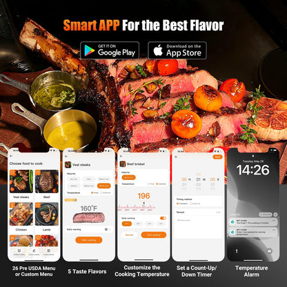 4-Probe WiFi Wireless Meat Thermometer with 360°Readable LCD Standalone Base, WiFi and Bluetooth 5.3 Unlimited Range, IPX8 Waterproof Food Kitchen Thermoemter for BBQ, Grill, Smoker, Oven, Rotisserie - CookCave