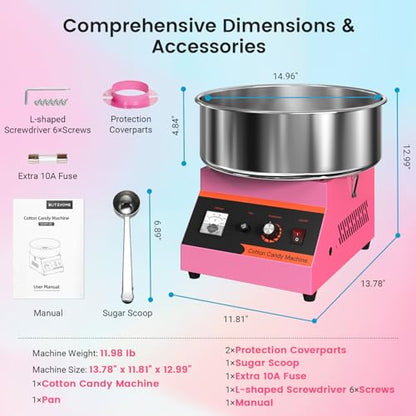 BLITZHOME Cotton Candy Machine, 1000W Electric Commercial Retro Candy Floss Maker with Sugar Scoop, Stainless Steel Bowl, Easy to Use/Clean, Perfect for Home, Party, Carnival, Kids Birthday, Festival