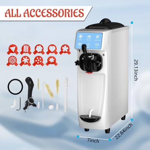 GSEICE Soft Serve Ice Cream Machine, 4 to 4.5 Gal/H Ice Cream Maker 7 Inch Screen Soft Serve Machine with Pre-Cooling & Fresh-Keeping, 6L Stainless Hopper, Enclosed Body for Home Party Café Store