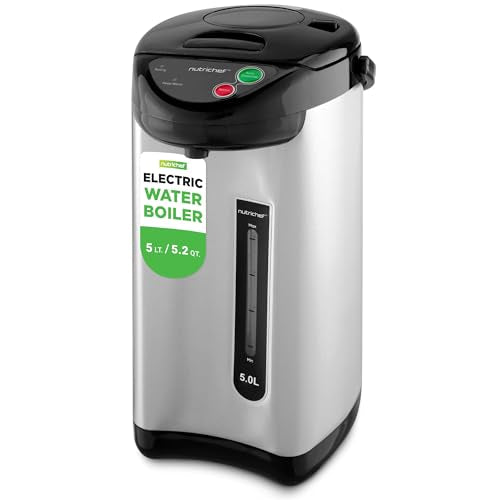 NutriChef 5.2 Qt Electric Water Kettle, Portable, Quick Heating, 5 Liter Digital Kettle with 5 Temperature Settings, Safety Lock, Stainless Steel, 3 Dispensing Options, 8.46" x 11.2" x 16.5"
