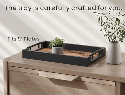 Fibogollo Wooden Serving Tray with Metal Handles,15x9.8in Ottoman Decorative Trays Platter for Coffee Table,Living Room,Bar,Party,Medium