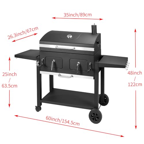 Kenadne Charcoal Grill Outdoor BBQ Grill, Extra Large Cooking Area 794 Square Inches with Two Adjustable & Individual Charcoal Tray, Foldable Side Tables for Outdoor Cooking grill Backyard