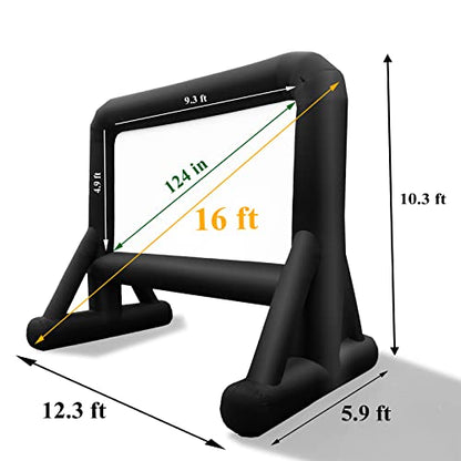 16 FT Inflatable Projector Screen for Outdoor Movies - Easy Setup Blow-Up Screen with Quiet Fan for Outdoor Movie Nights, Backyard Events, and Parties (Dual Support)