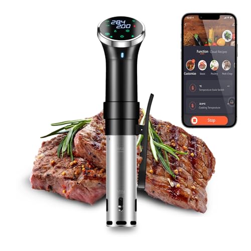 WiFi Sous Vide Cooker with APP Control,1100W Sous Vide Immersion, 3D Heating& LED Display for Fathers Day Kitchen Gifts for Men,Temperature Range 77-203℉ Ultra-Quiet Slow Cooking Sous-vide APP Control