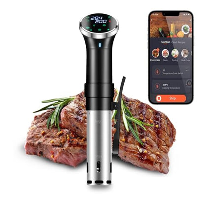 WiFi Sous Vide Cooker with APP Control,1100W Sous Vide Immersion, 3D Heating& LED Display for Fathers Day Kitchen Gifts for Men,Temperature Range 77-203℉ Ultra-Quiet Slow Cooking Sous-vide APP Control