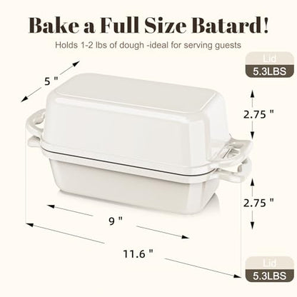 DYCYRQ Enameled Cast Iron Sourdough Bread Dutch Oven, Cast Iron Loaf Bread Pan for Homemade Bread Baking, 2PCS 8.5 x 4.5 Inch Meatloaf Pan with Lid, Oven Safe, Cream