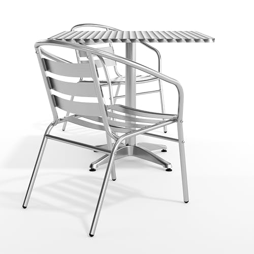 Flash Furniture Lila 31.5'' Square Aluminum Indoor-Outdoor Table Set with 2 Slat Back Chairs
