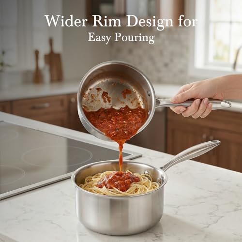 Idymere Tri-ply Stainless Steel Pot - 1.5 Qt & 2.5 Qt Heavy Duty Sauce Pan with Lid, Nonstick Stainless Steel Cookware Set Cooking Pot, Multipurpose Saucepan with Stay Cool Handle