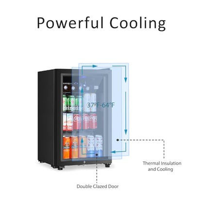 Saeoola 2.3 Cu.ft Beverage Refrigerator, 78 Can Mini Fridge with Glass Door