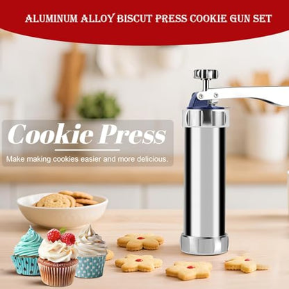 Cookie Press Gun with 20 Discs & 4 Tips - Cookie Maker Machine for Spritz Cookies, Baking & Cake Decorating | Includes Cheese Press Function | Great Gift for Christmas Thanksgiving Holidays