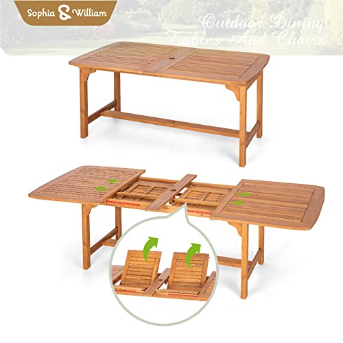 Sophia & William Patio Outdoor Table and Chairs Set, Patio Dining Sets for 8, 9 Pieces Patio Table Set for Backyard Deck Porch Outside, Acacia Wood Table Expandable with Hole and Chairs