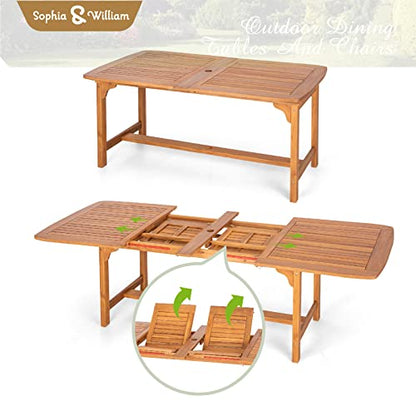 Sophia & William Patio Outdoor Table and Chairs Set, Patio Dining Sets for 8, 9 Pieces Patio Table Set for Backyard Deck Porch Outside, Acacia Wood Table Expandable with Hole and Chairs