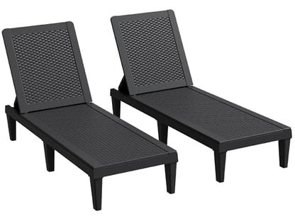 Greesum Outdoor Chaise Lounge Chairs Set of 2 with 5-Position Adjustable Backrest, Waterproof PP Sun Loungers for Garden Pool Beach Patio Deck Sunbathing, Black