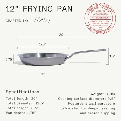 Made In Cookware | 12-Inch Stainless Steel Frying Pan | 5 Ply Stainless Clad | Professional Cookware | Crafted in Italy | Induction Compatible