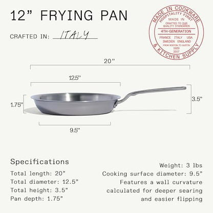 Made In Cookware | 12-Inch Stainless Steel Frying Pan | 5 Ply Stainless Clad | Professional Cookware | Crafted in Italy | Induction Compatible