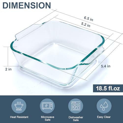 Small Casserole Dish, 5 Inch Glass Square Baking Dish Individual Portion Baking Pan for Oven Microwave Air Fryer Square Egg, Clear Prep Bowls with Handle