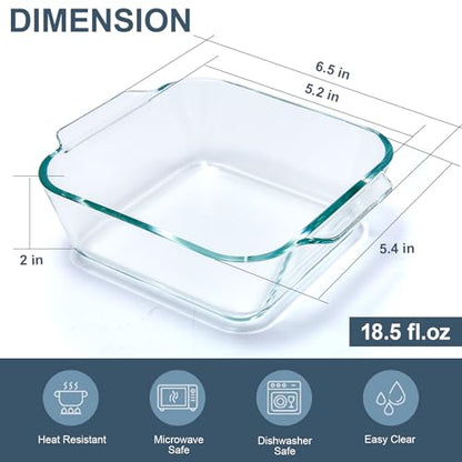 Small Casserole Dish, 5 Inch Glass Square Baking Dish Individual Portion Baking Pan for Oven Microwave Air Fryer Square Egg, Clear Prep Bowls with Handle