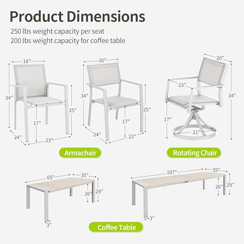 CikaCika Outdoor Patio Furniture Set 11 Piece, Extendable Patio Dining Table for 6-10 People and 10 Patio Dining Chairs with Armrest, All-Weather Aluminum Patio Dining Furniture Set for Garden Lawn