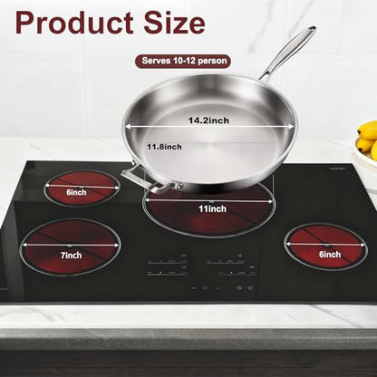 DELARLO Tri-Ply Stainless Steel Pan, 18/10 Frying Pan, Oven Safe Up to 600°F, Nontoxic Cookware, Compatible with All Cooktops Skillet, Durable, Fast Even Heat Fry Pan,Large 14.2 Inch Frying Pan