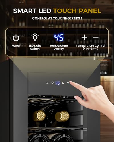 Feelfunn 12 Bottle Wine Cooler Refrigerator - Small Wine Fridge for Red, White, Champagne, Freestanding Wine Cellar with Glass Door & Digital Temperature Control for Home Bar, Office