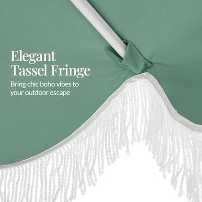 Best Choice Products 9ft Fringe Market Patio Umbrella – Outdoor Boho Tassel Sunshade for Table, Pool, Deck, Backyard – UPF50+, Easy Tilt, Heavy Duty Steel Pole & Ribs - Seaglass